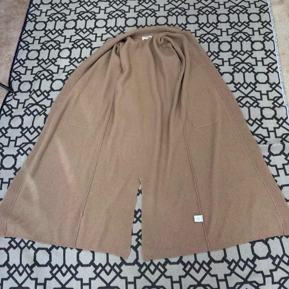 Nordstrom Cashmere Wool Long Ribbed Pockets Camel Tan Brown Cardigan Duster Sz S